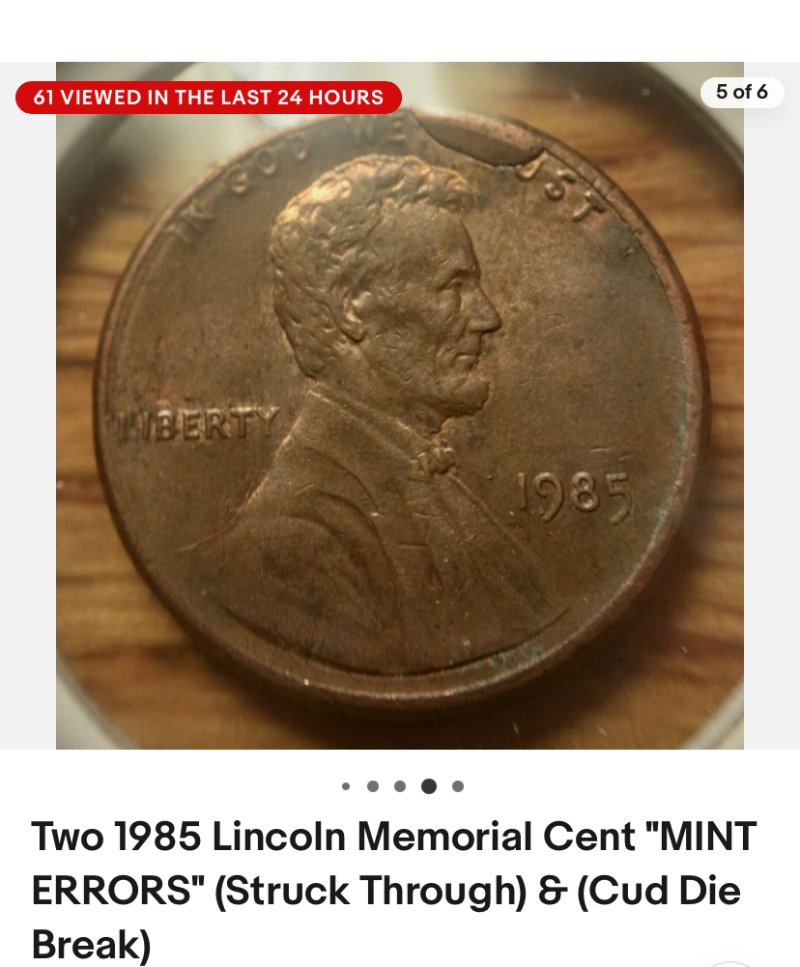 Two-1985-Lincoln-Memorial-Cents.-One-Is-Struck-Through-And-The-Other-One-Shows-A-Cud-Ebay-Purchase